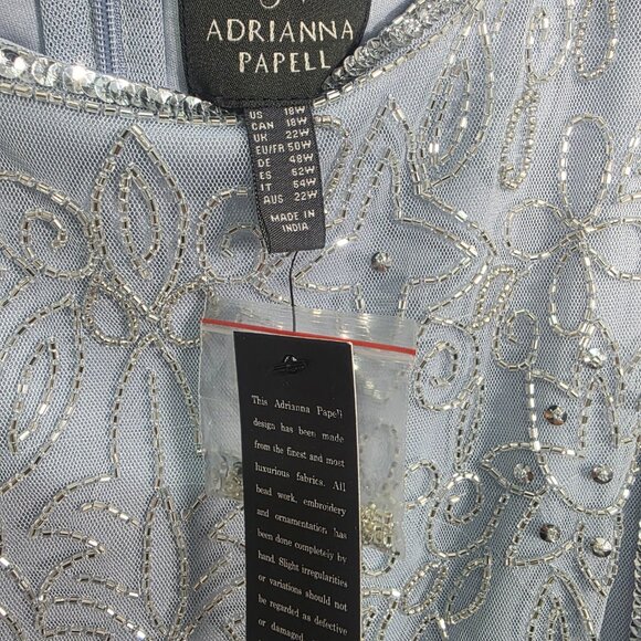 NWT Adrianna Papell Sequin bead illusion blouson dress glacier Size 18W - Picture 9 of 16
